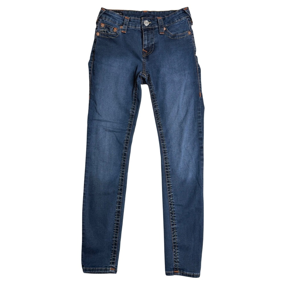 True Religion Halle Mid Rise Super Skinny Jeans Dark Wash Women 28